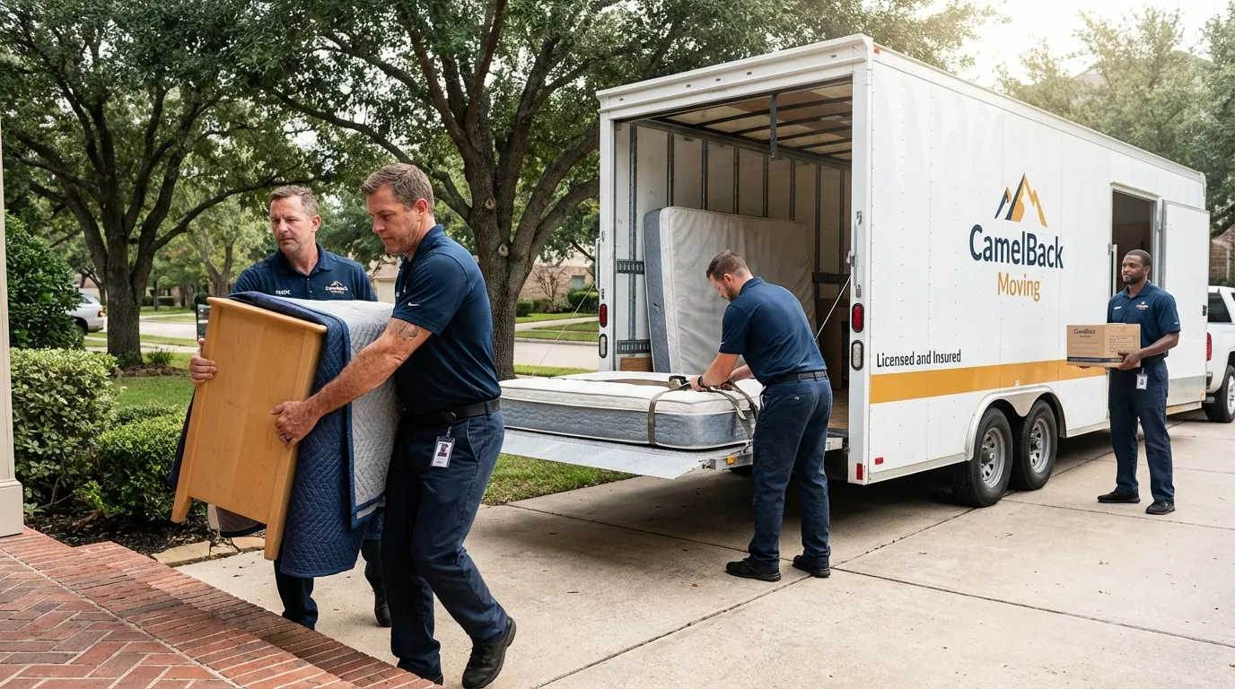 Crew loading residential truck for cross-state move from Guernsey, WY