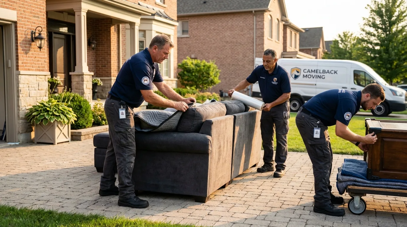 Large estate moving crew wrapping furniture in Guernsey, WY