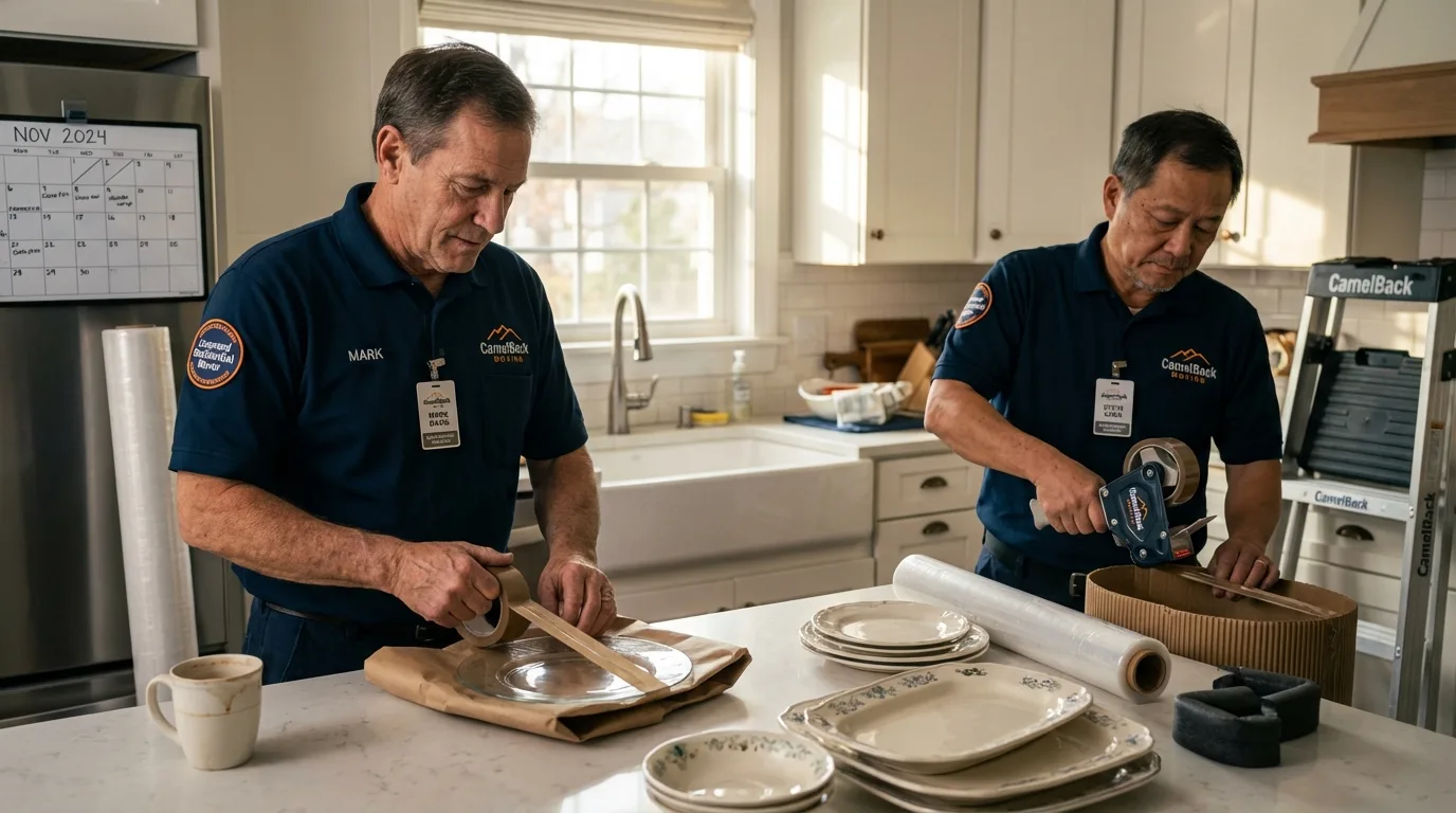 Professional crew packing kitchen dishware in Guernsey, WY